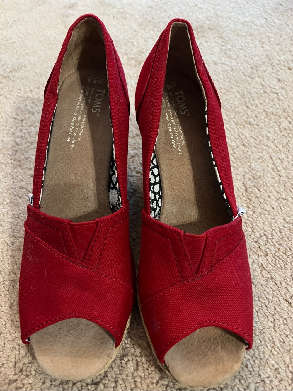 Toms Red Canvas Open-Toe Wedges 8.5